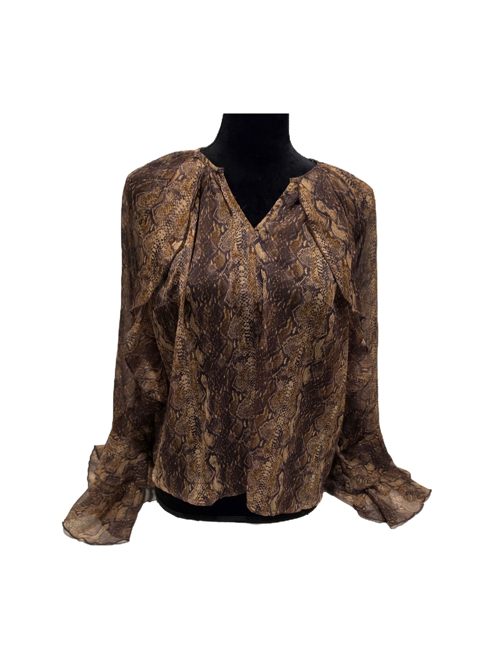 a.n.a Brown Snake Print V-Neck Blouse Sz 1x